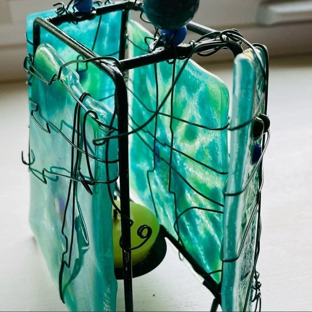 Turquoise Blown Glass  TEA CANDLE HOLDER